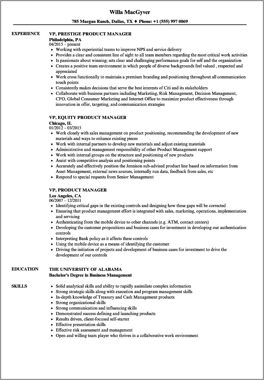 It Product Manager Resume Sample