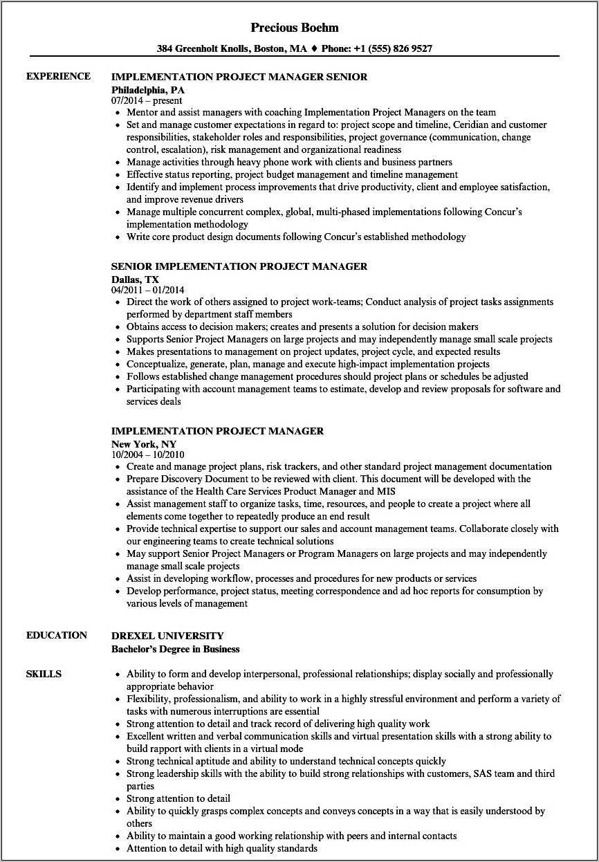 It Project Management Implementation Resume Examples