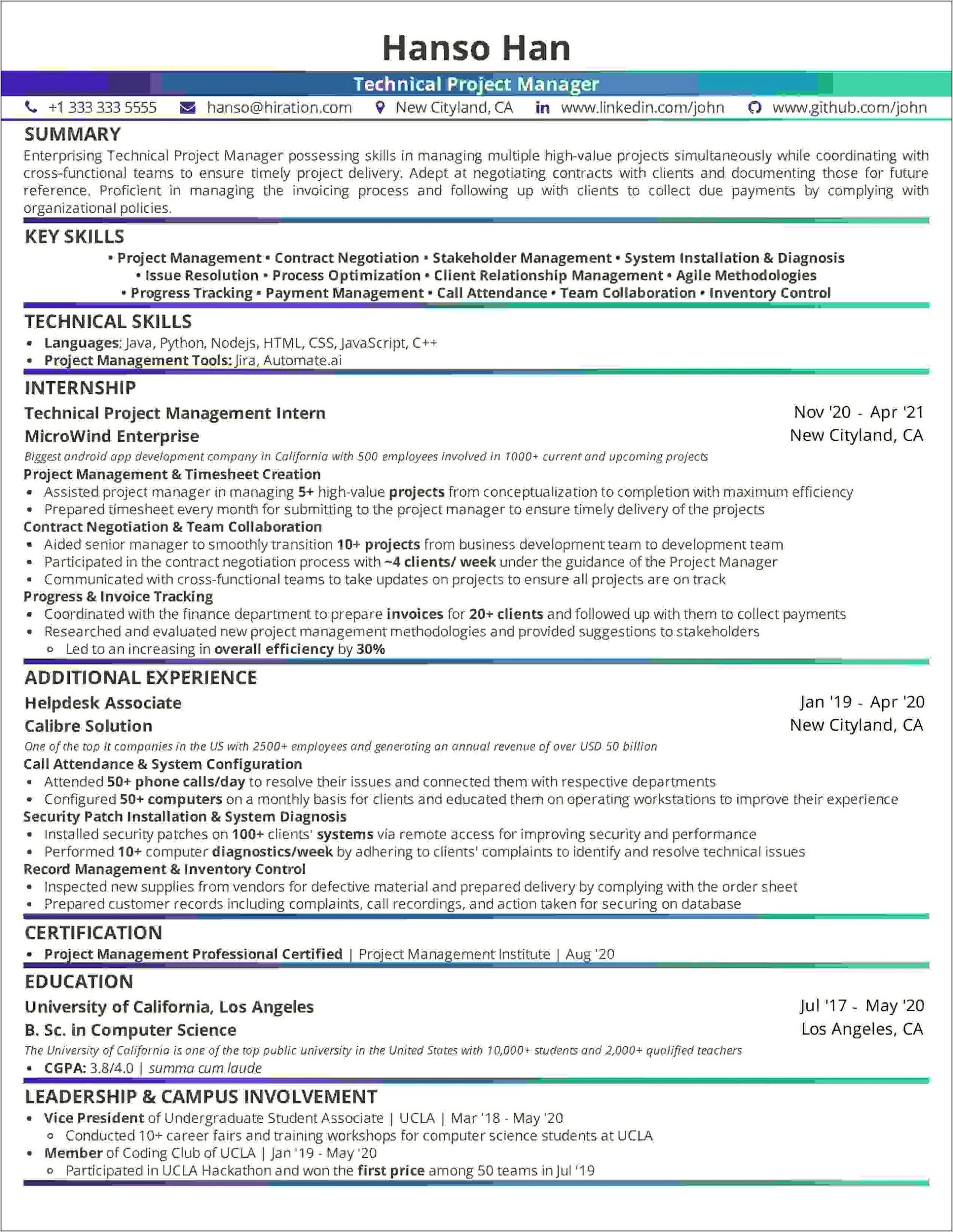 It Project Manager Roles And Responsibilities Resume