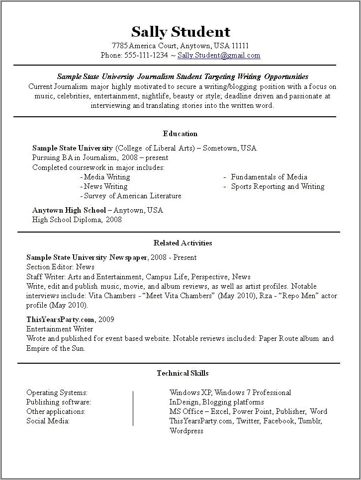 It Resume Samples For College Students