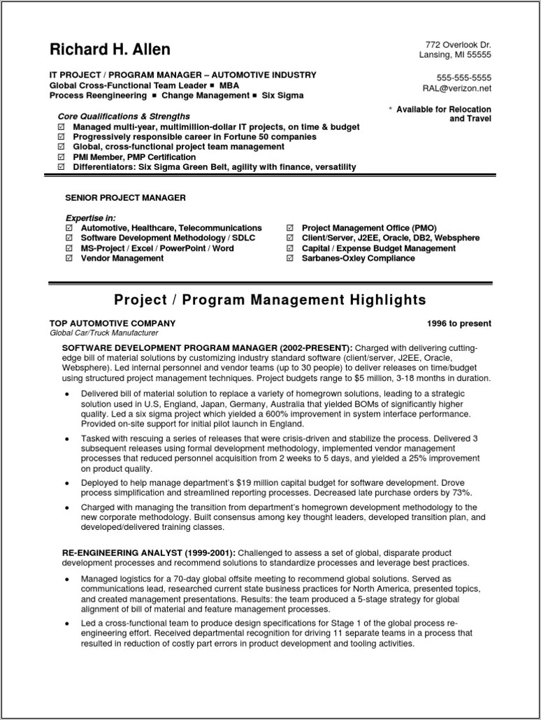 It Software Project Manager Resume