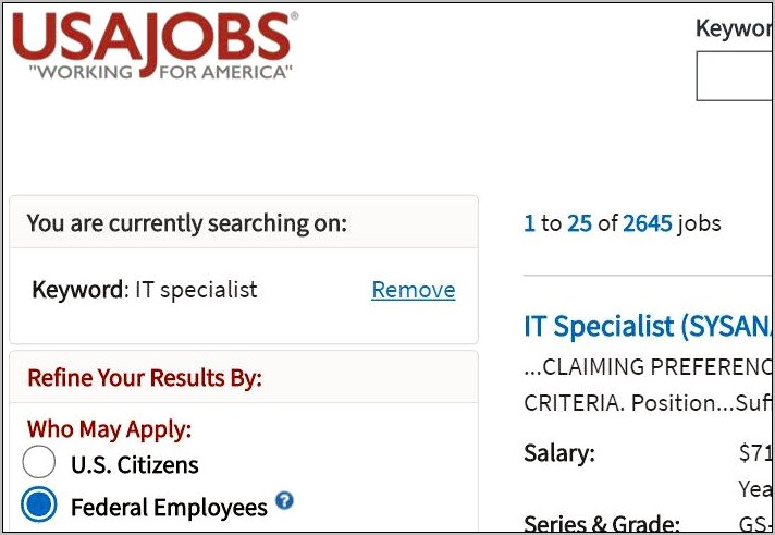 It Specialist Custspt Federal Resume Example