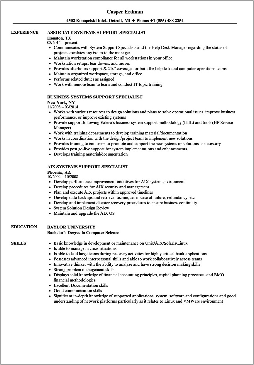 It Support Specialist Resume Summary Examples