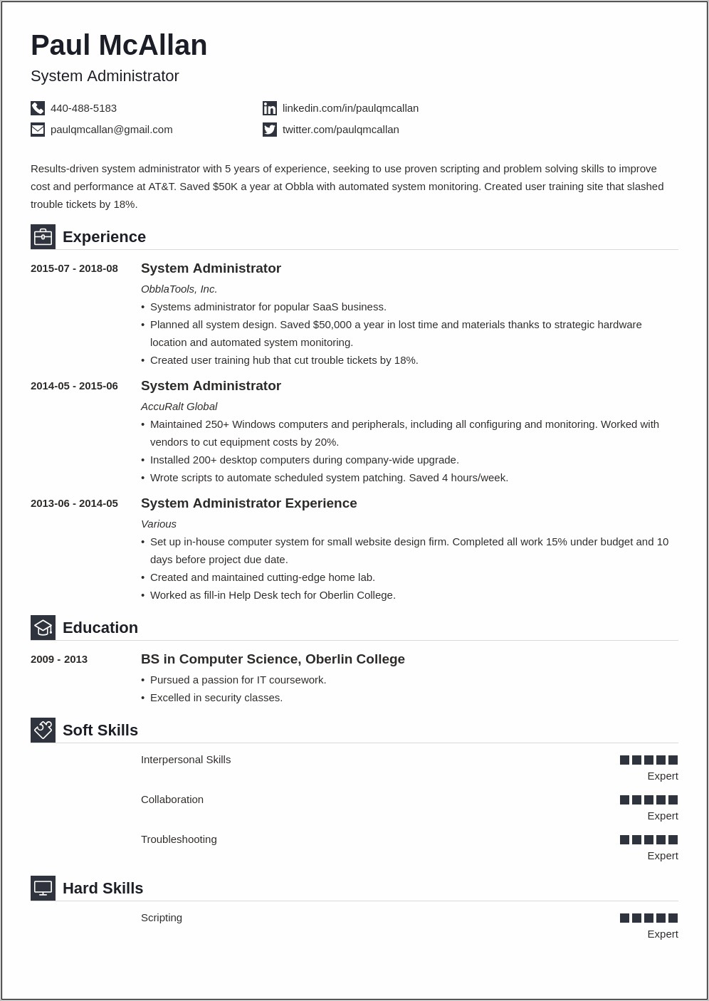 It System Administrator Resume Examples