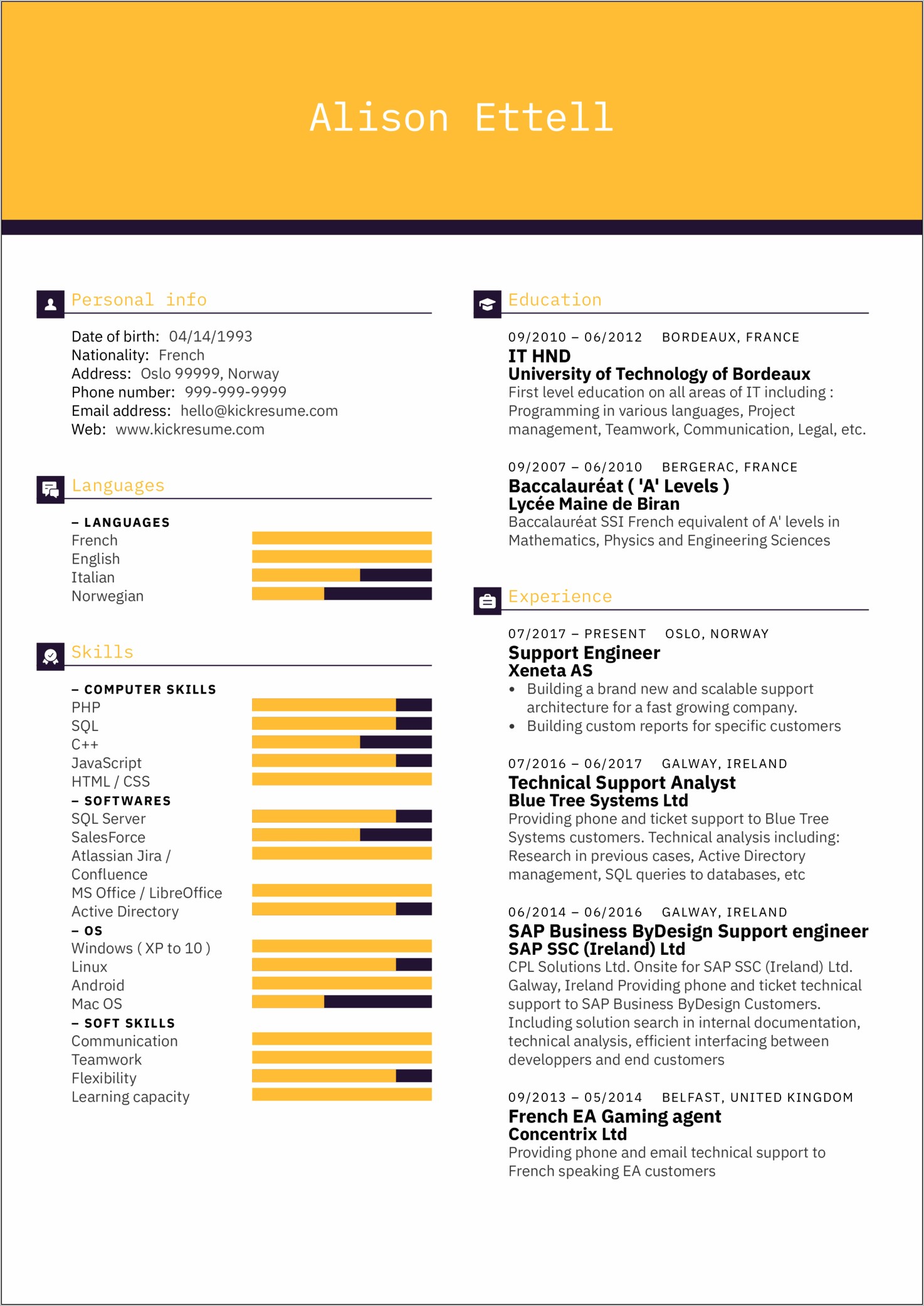 It Technical Support Engineer Sample Resume
