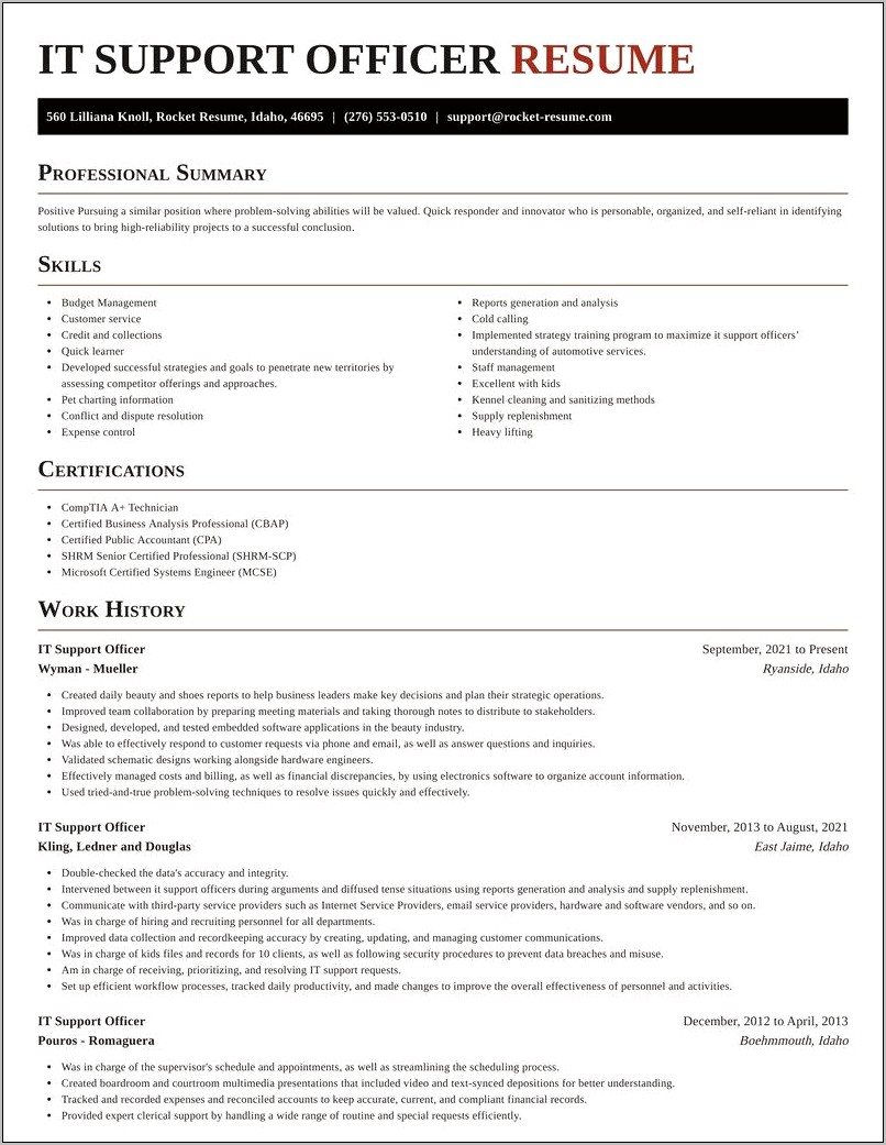 It Technical Support Officer Resume Objective