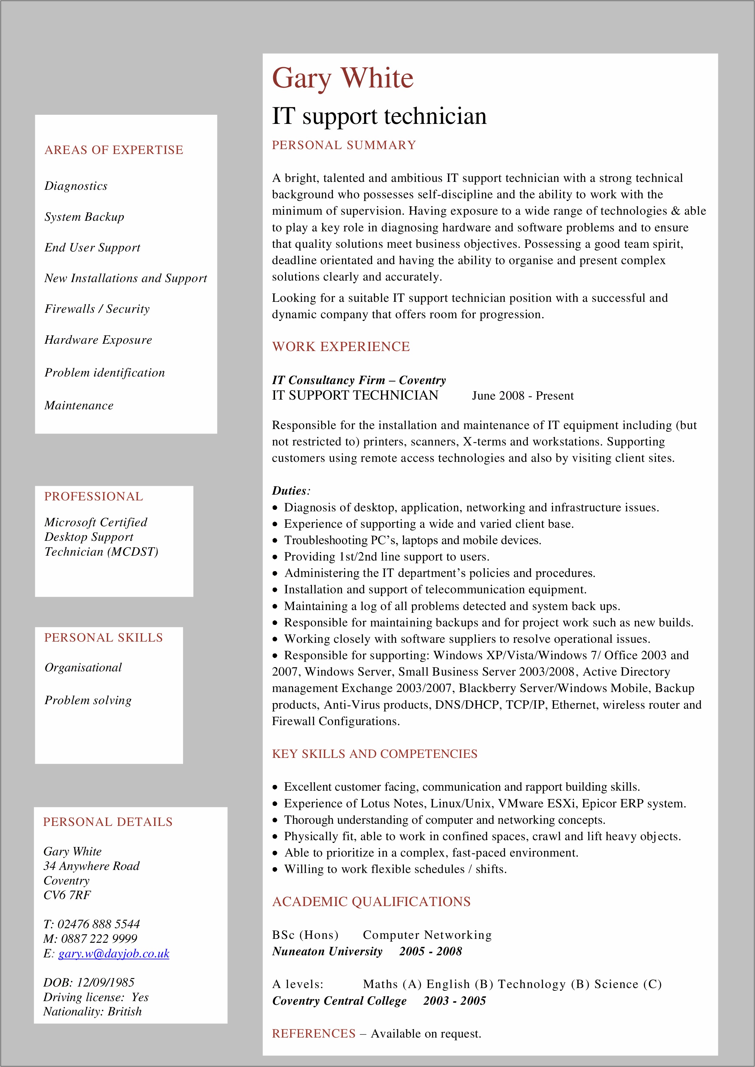 It Technician Assistant Job Description For Resume