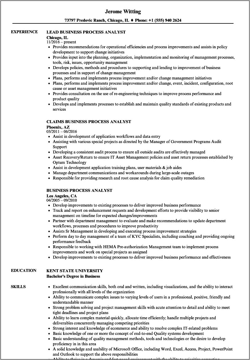Item Processing Business Analyst Sample Resume