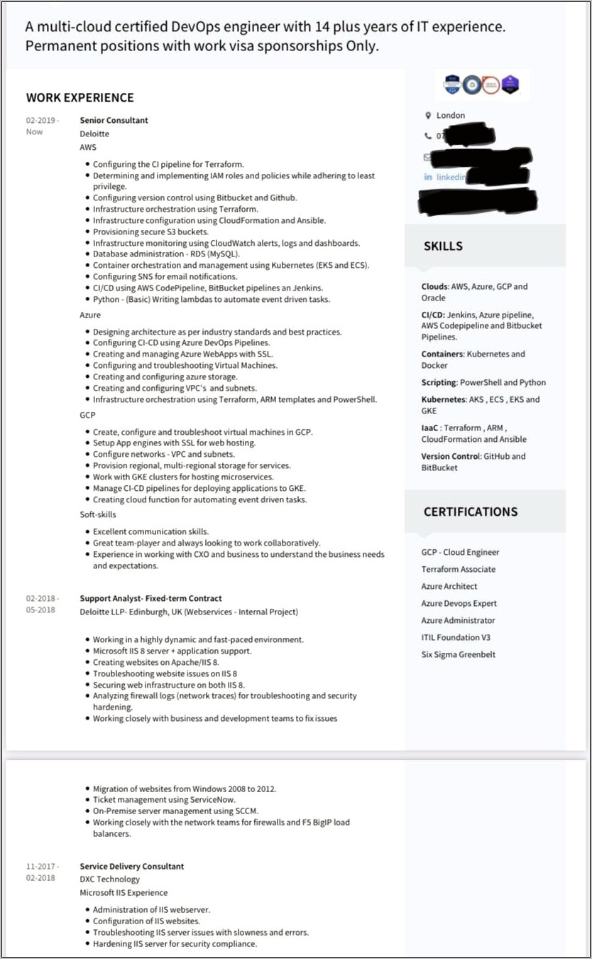 Itil Resume With One Year Experience