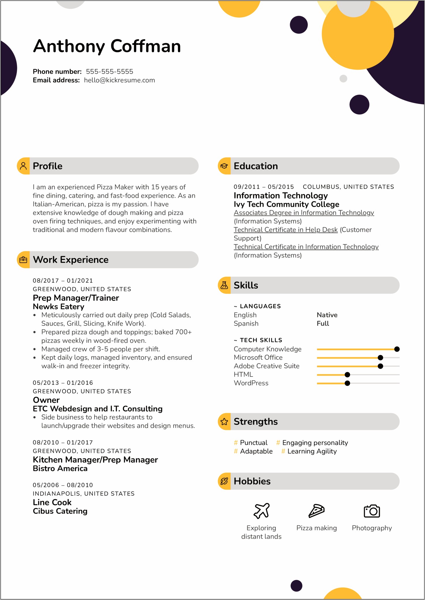 Ivy Tech College Simple Completed Resume Examples
