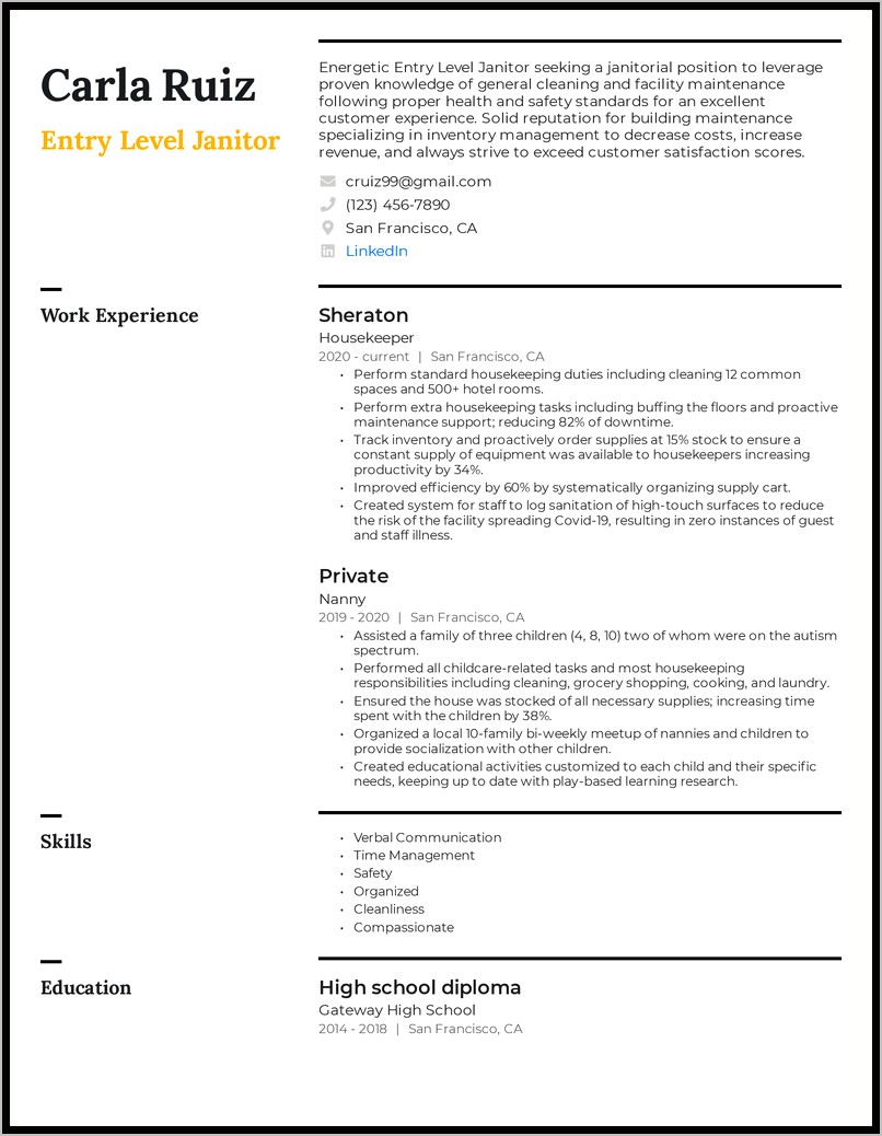 Janitorial Manager Job Description For Resume