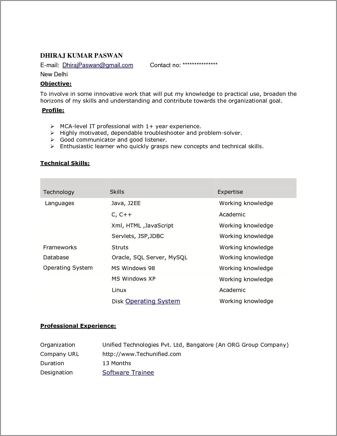 Java 3 Years Experience Resume Download