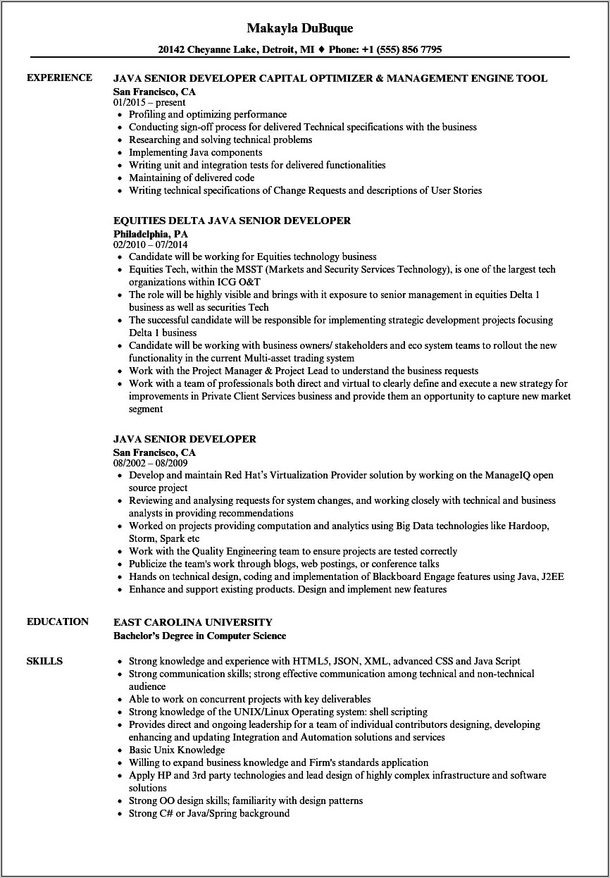 Java 5 Years Experience Resume Download