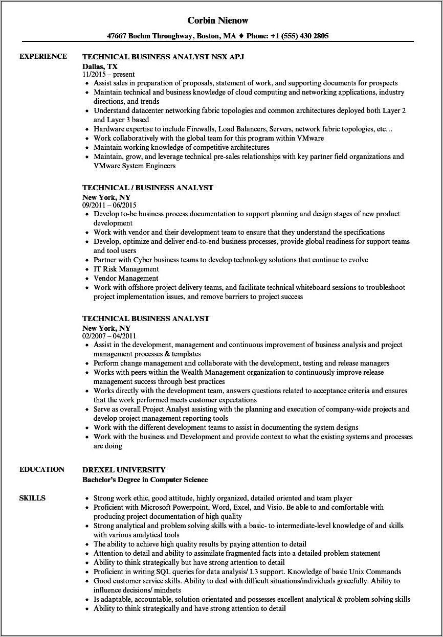Java J2ee Business Analyst Sample Resume