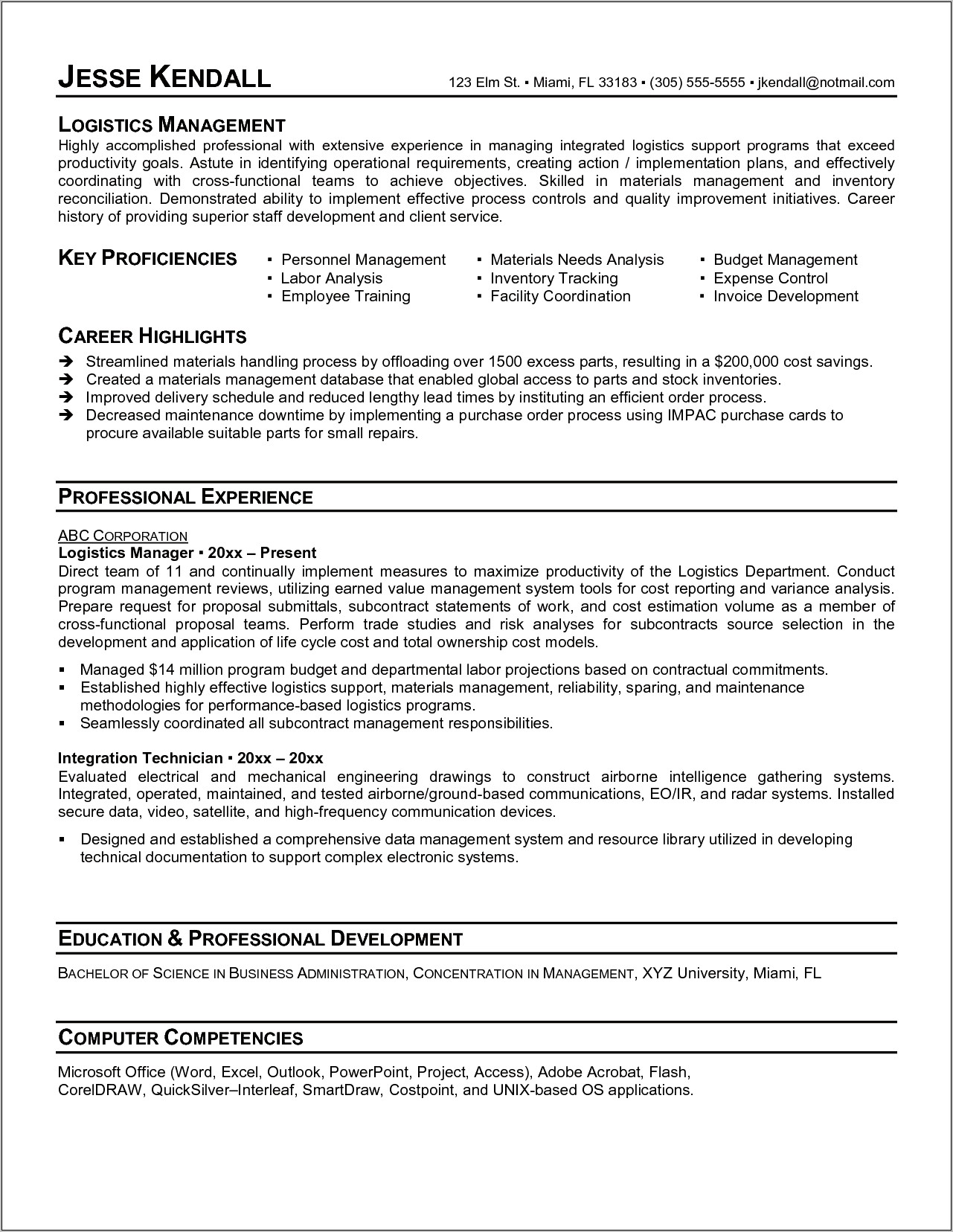 Jesse Kendall Resume Template Technical Project Management