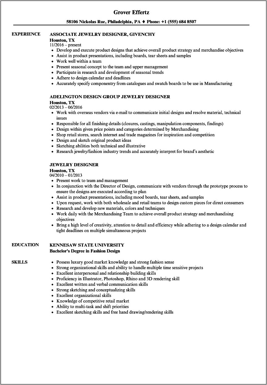Jewelry Associate Job Description For Resume