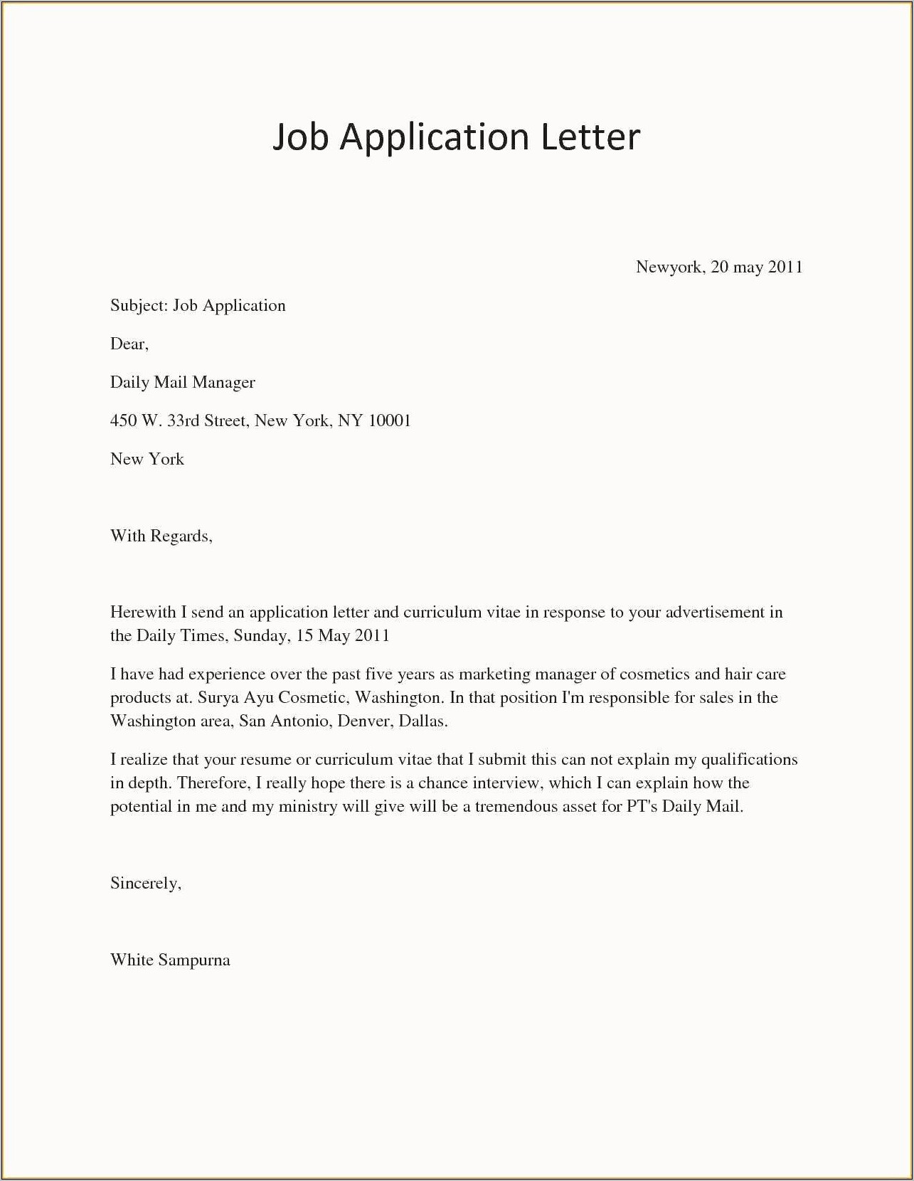Job Application Cover Letter And Resume