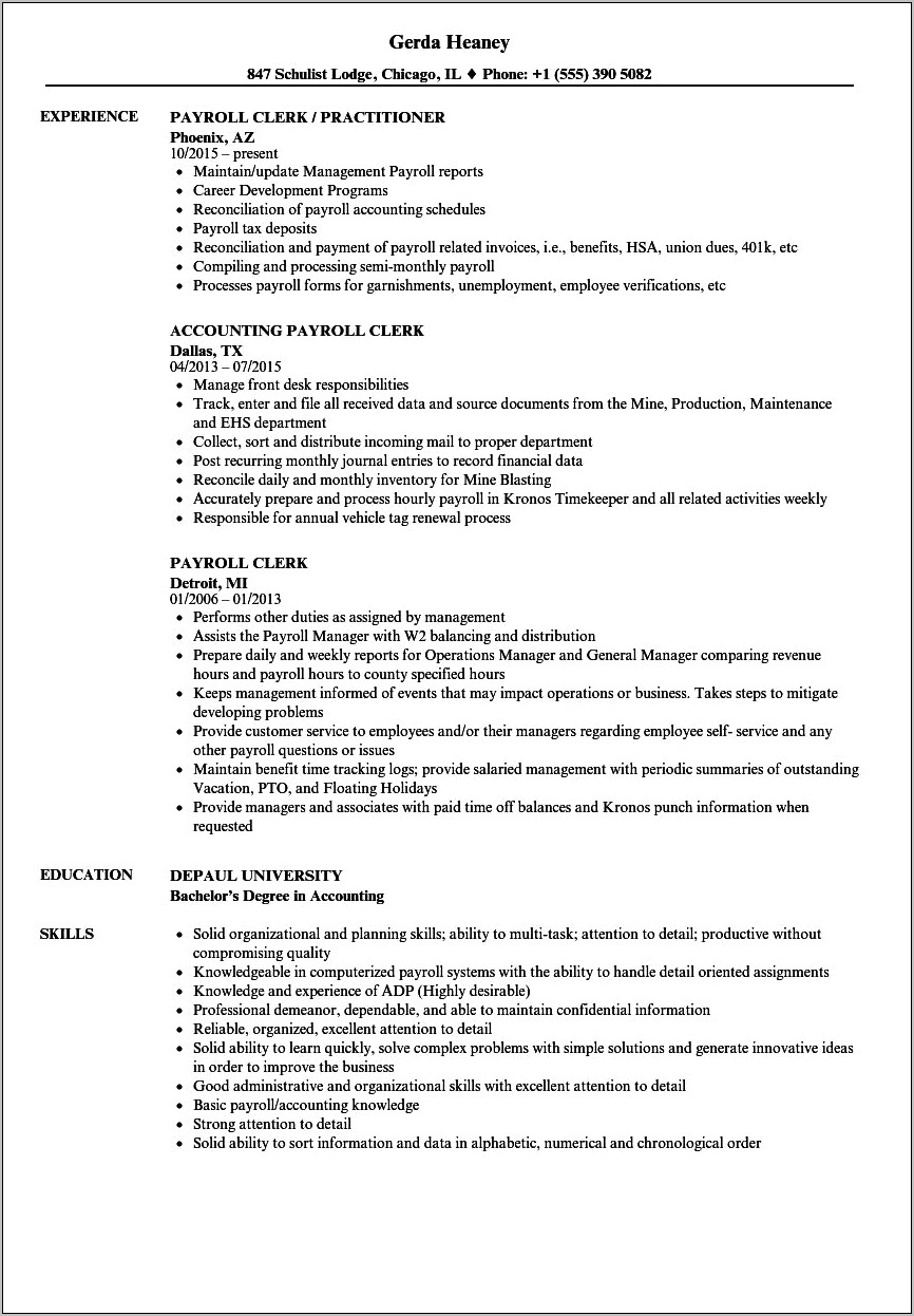Job Description Accounting Clerk Resume