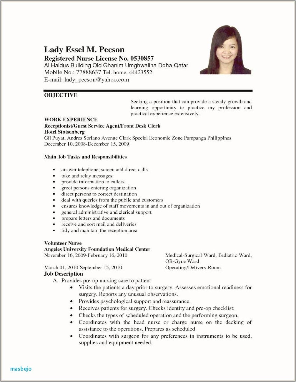 Job Description Example For Resume Waitress