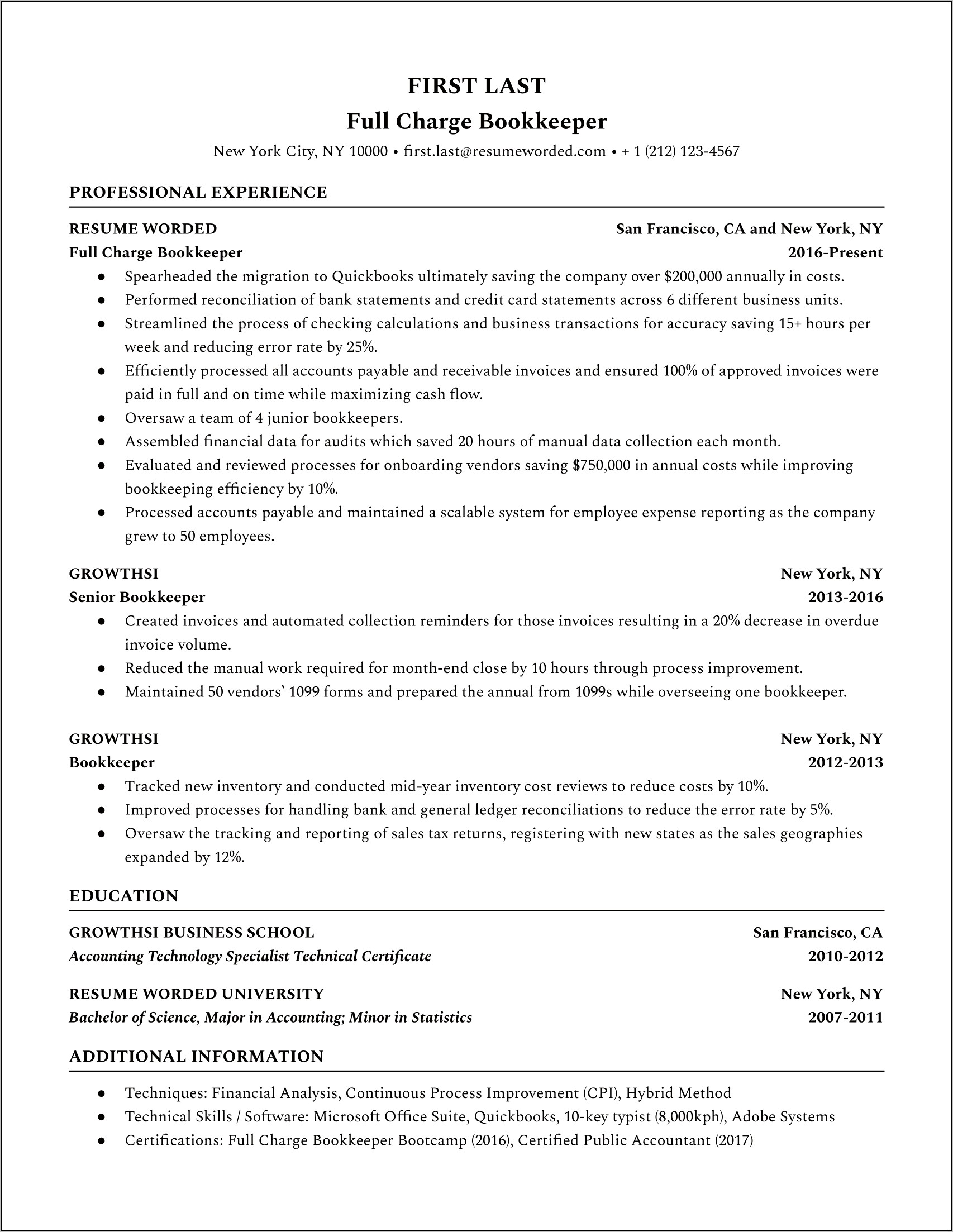 Job Description For Bookkeeper On Resume