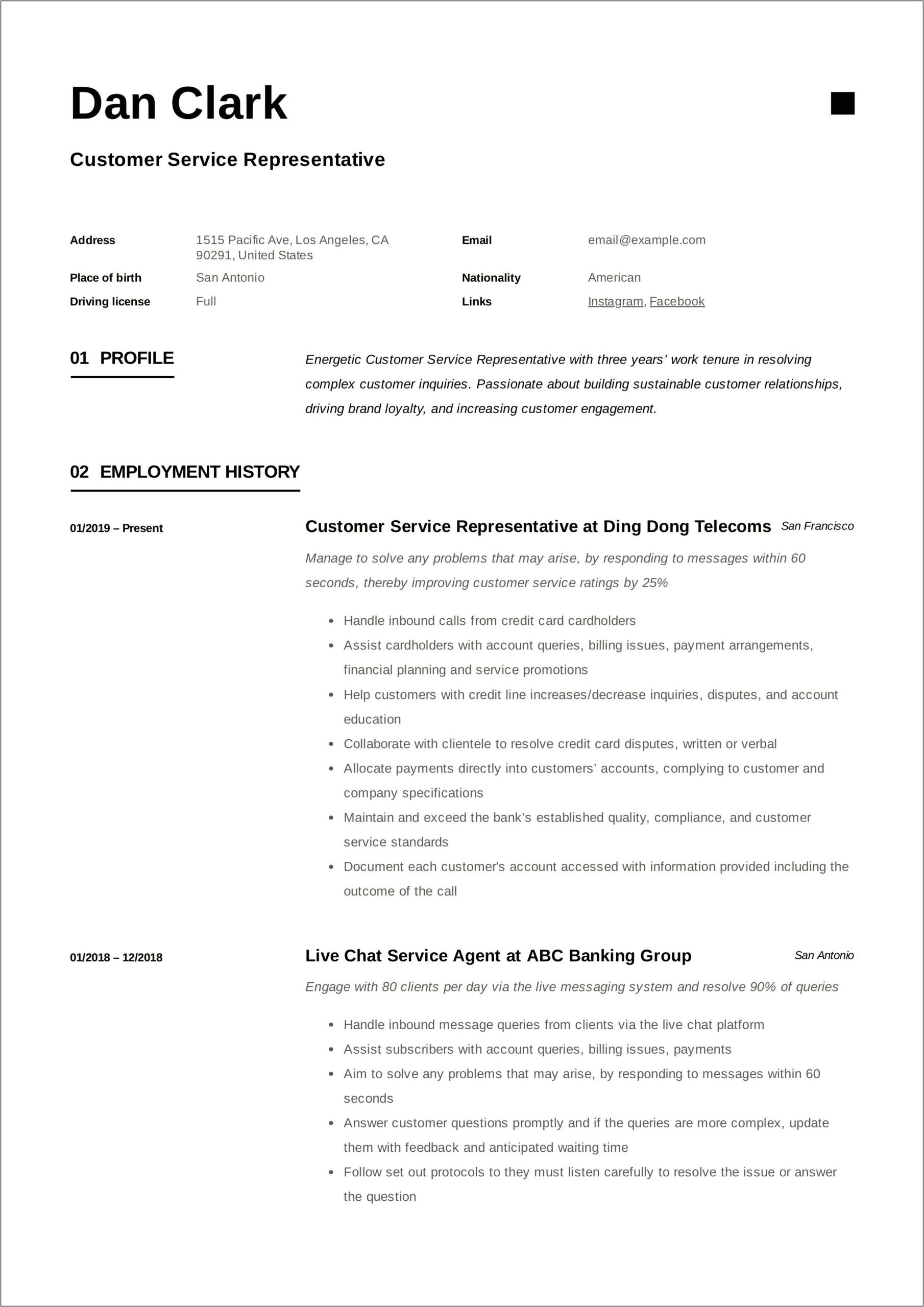 Job Description For Customer Service Resume