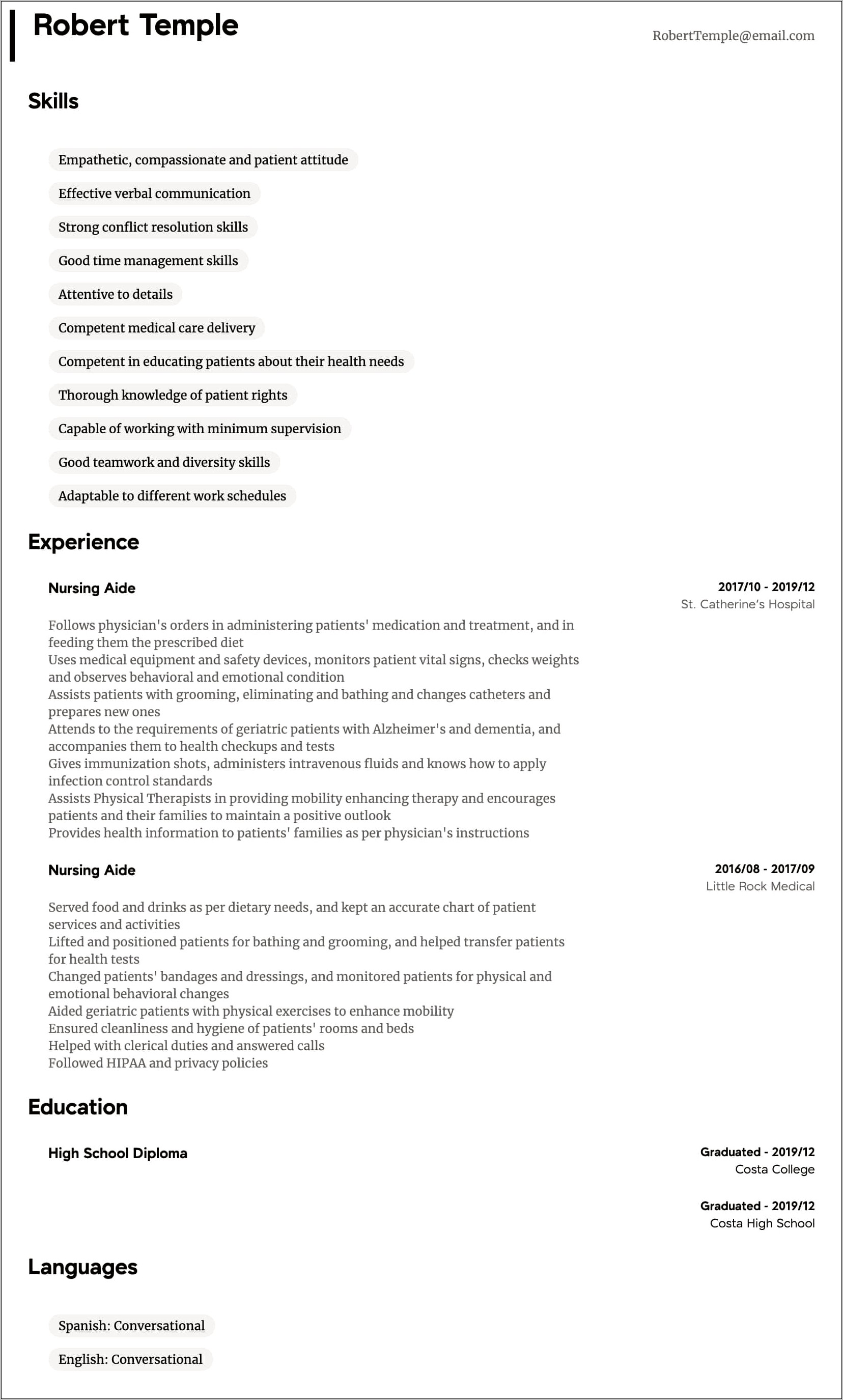 Job Description For Dietary Aide For Resume