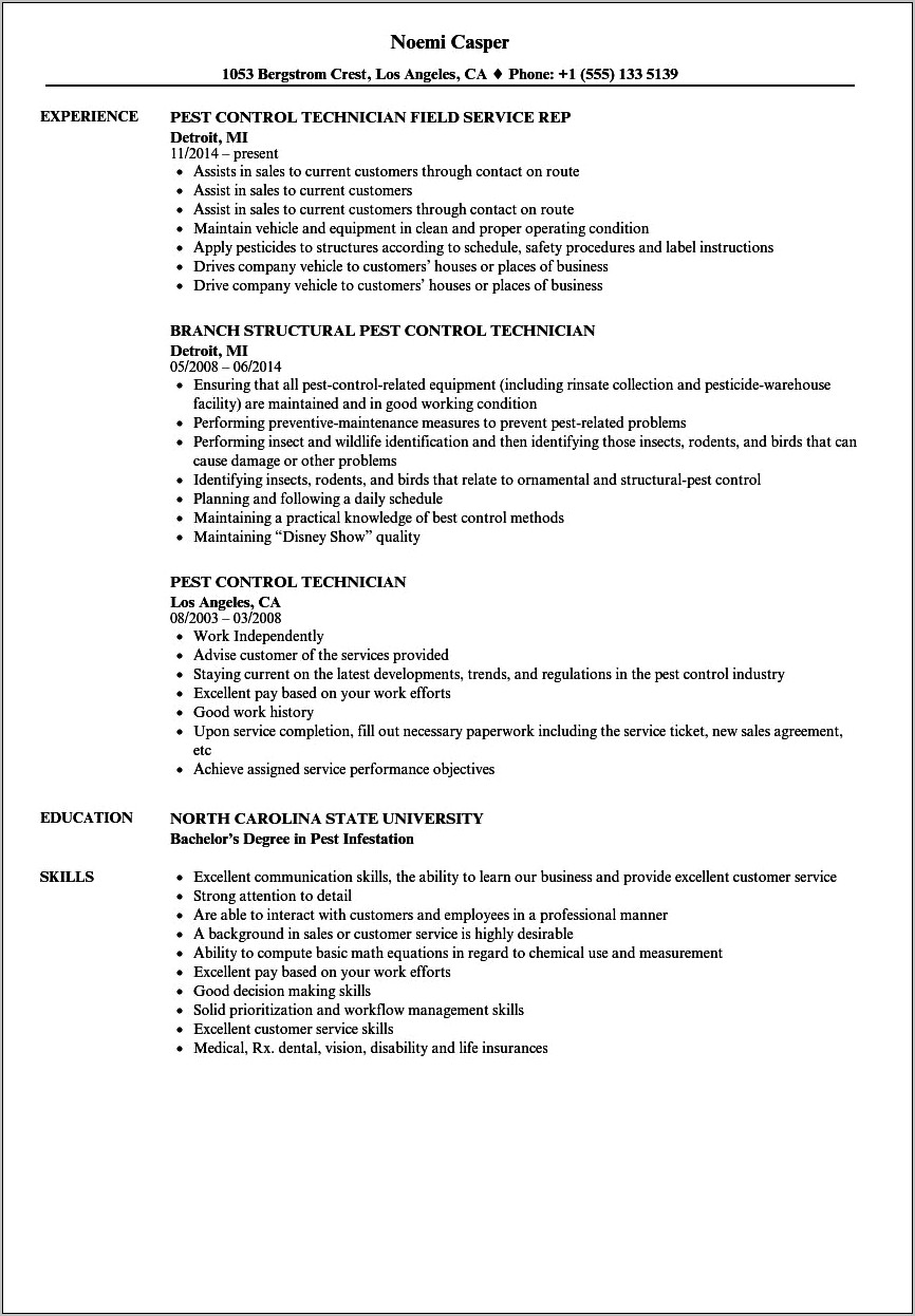 Job Description For Lawn Care Tech Resume