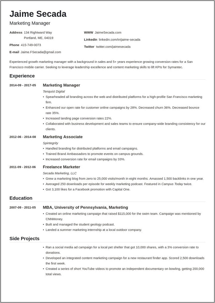 Job Description For Marketing Manager On Resume