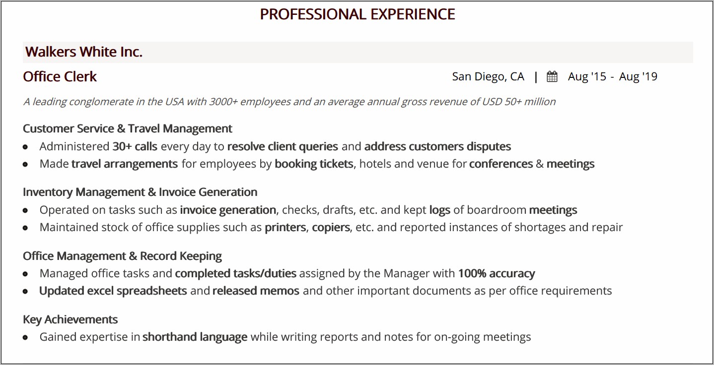 Job Description For Office Clerk Resume