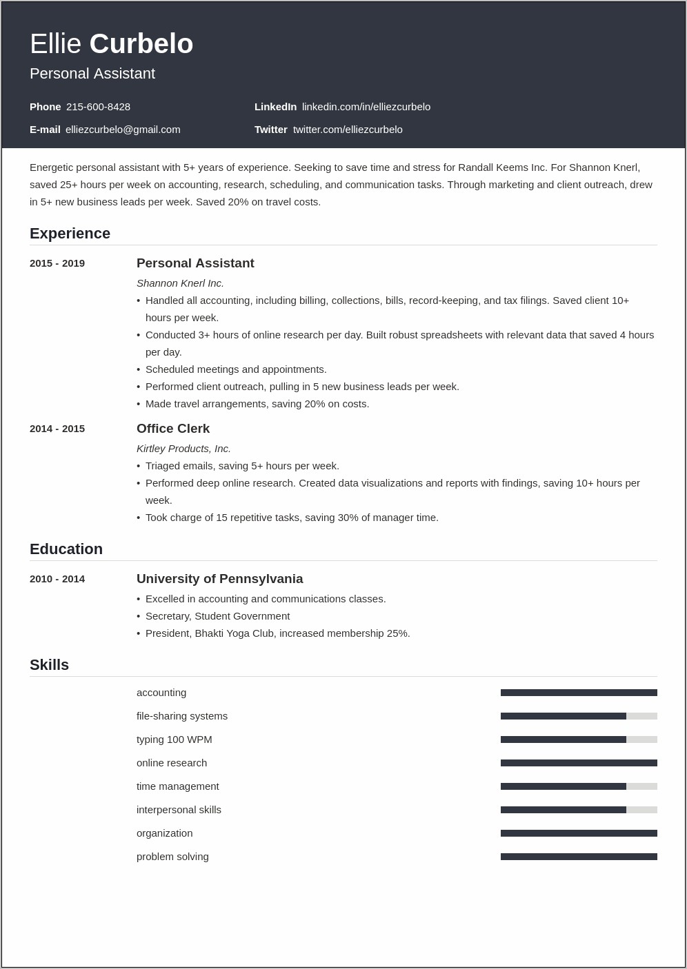 Job Description For Personal Assistant For Resume