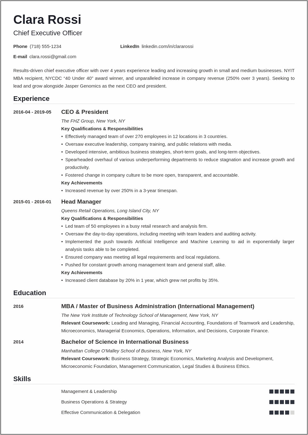 Job Description For Resume Of Small Business Ceo