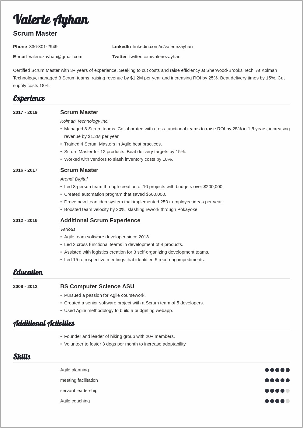 Job Description For Scrum Master For Resume
