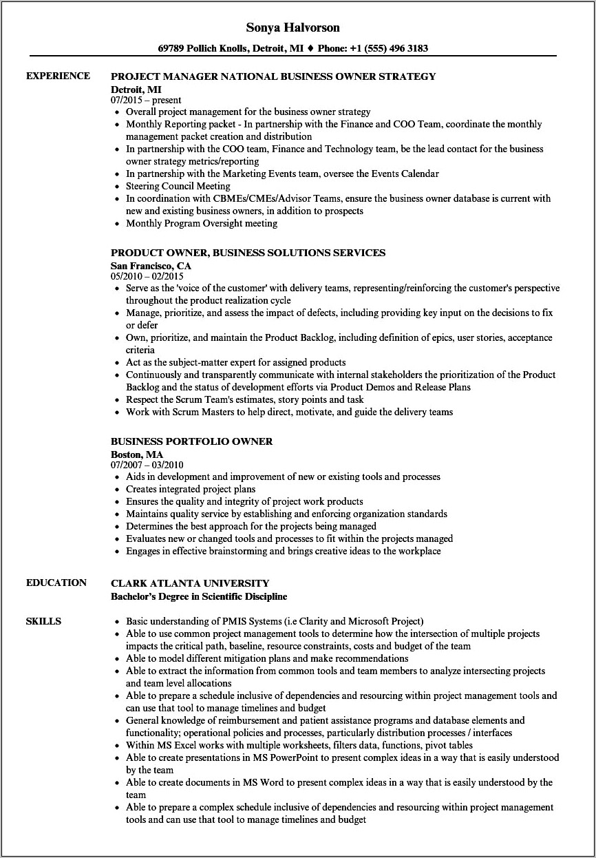 Job Description For Small Business Owner Resume