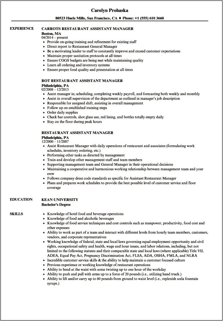 Job Description Of Department Manager For Resume