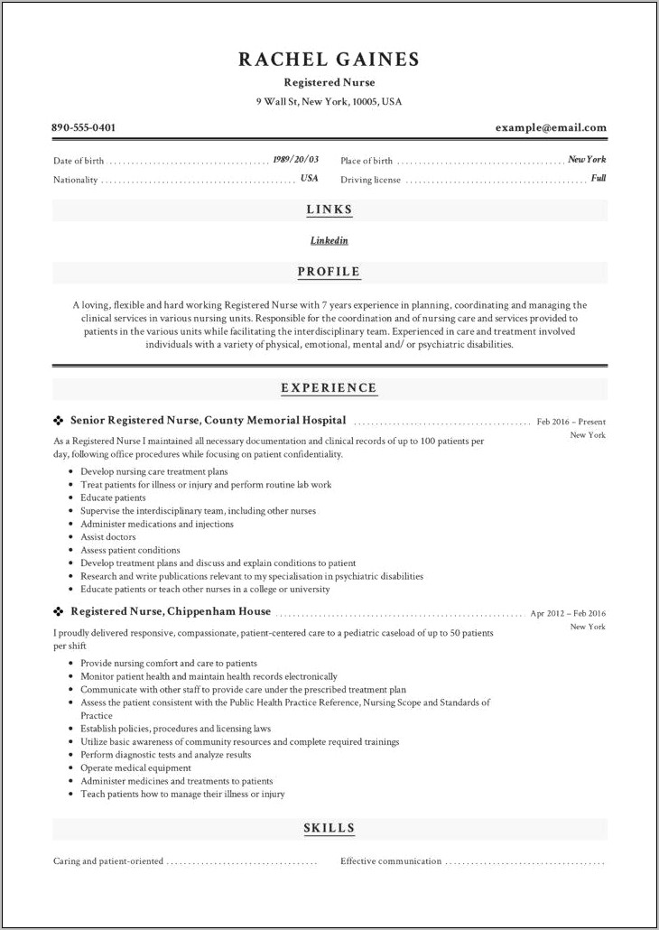 Job Description Psychiatric Nurse Resume