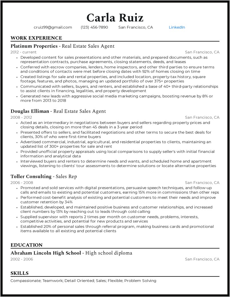 Job Description Real Estate Agent Resume