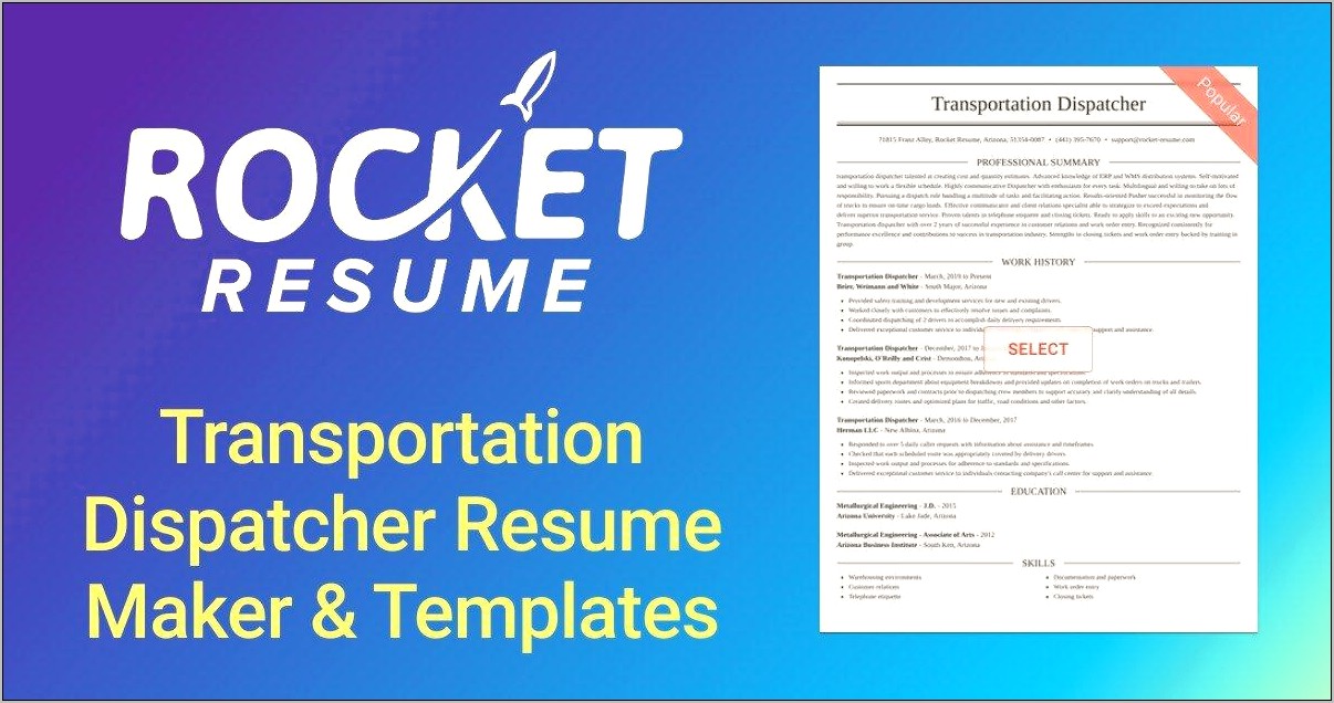 Job Descriptions For Resume Dispatcher