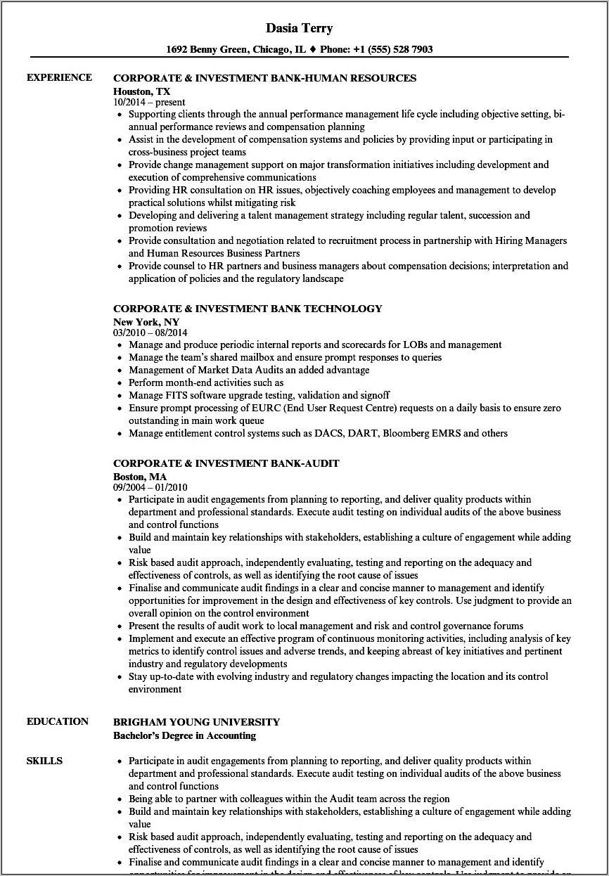 Job Descriptions For Resume In Investment Banking