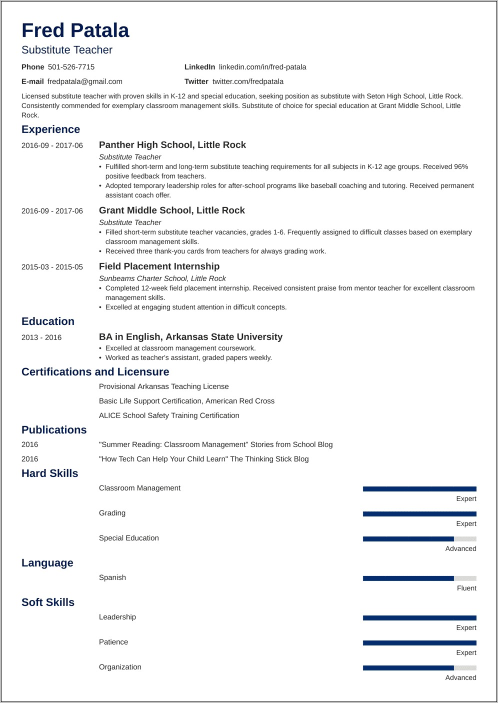 Job Good With Substitute Teacher Experience On Resume