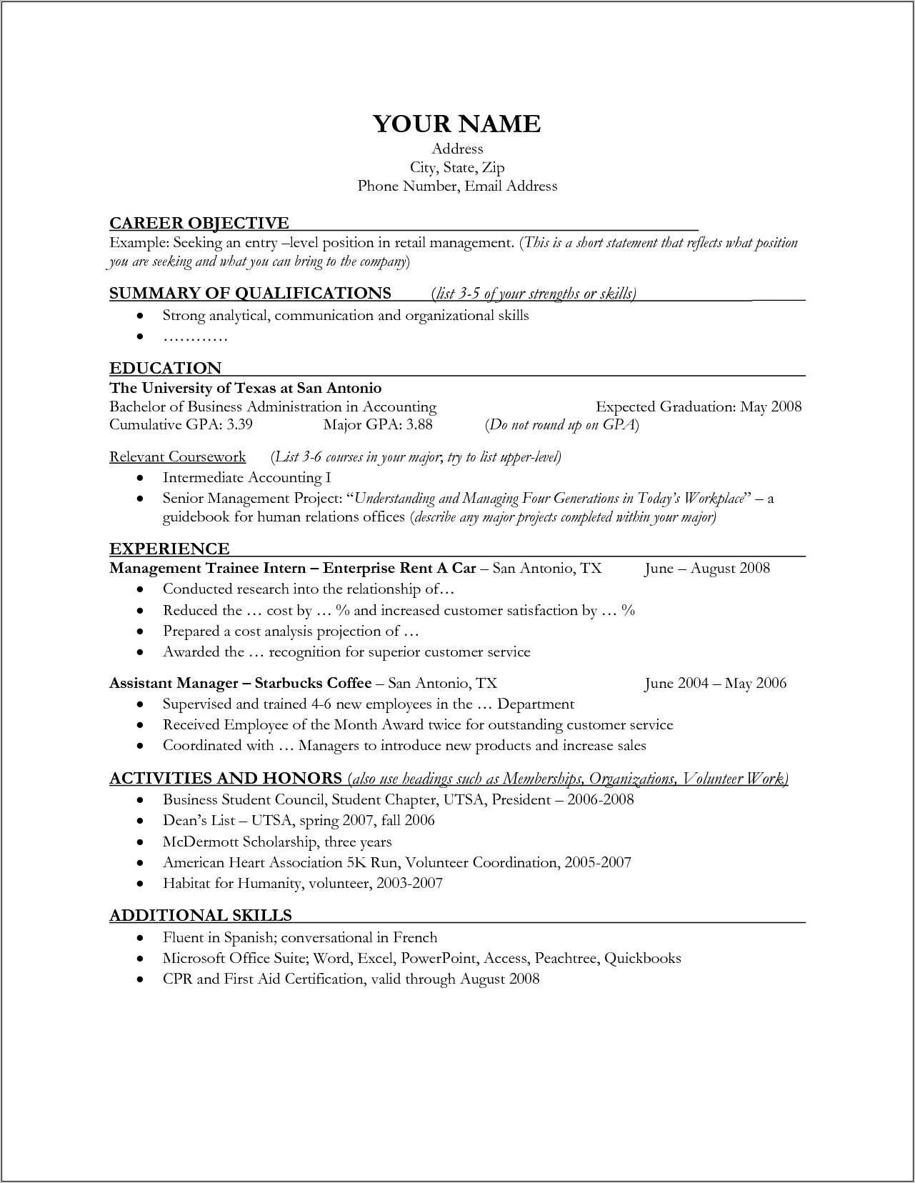 Job Objective For Resume Retail
