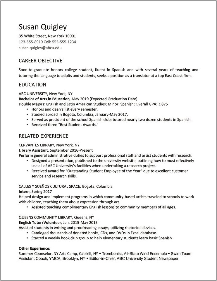 Job Objectives Children's Library Manager Resume