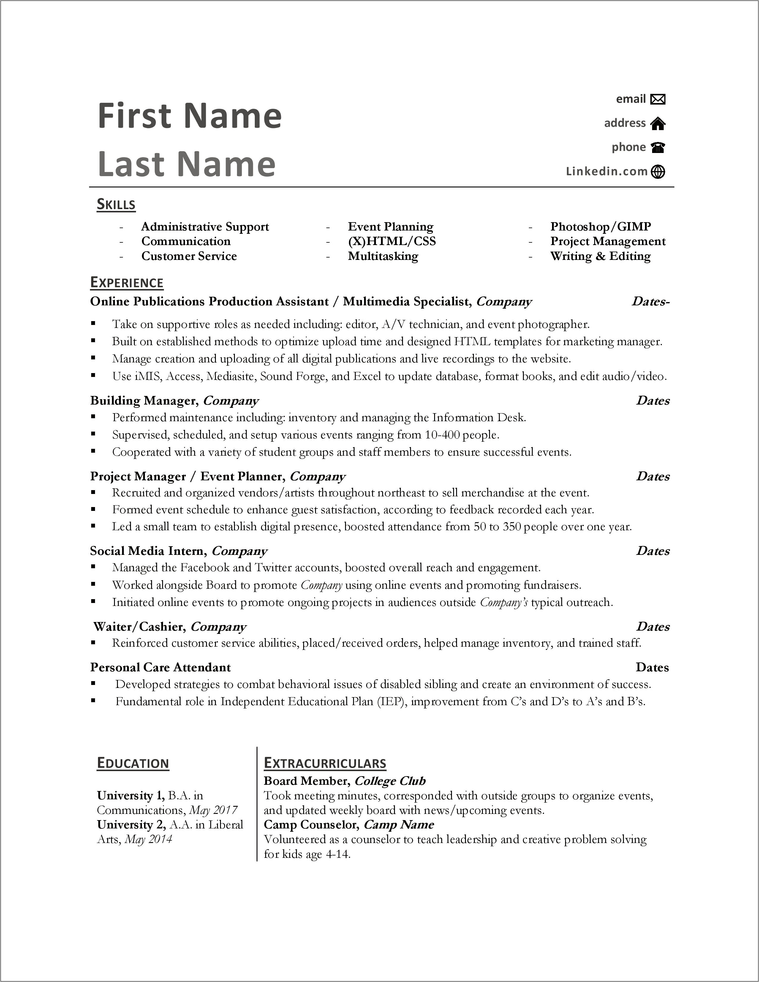 Job Positions At Same Loctaion Resume
