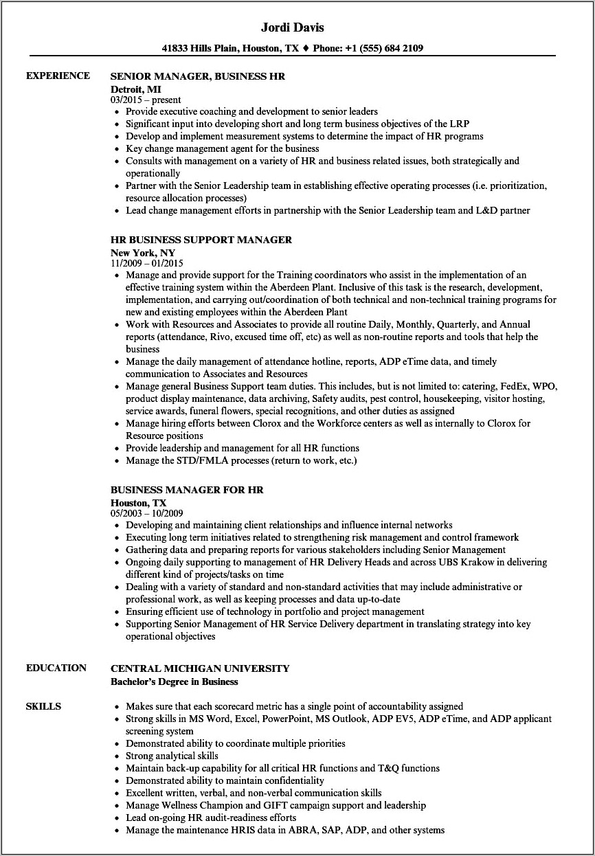 Job Responsibilities Of Hr Manager Samples For Resume