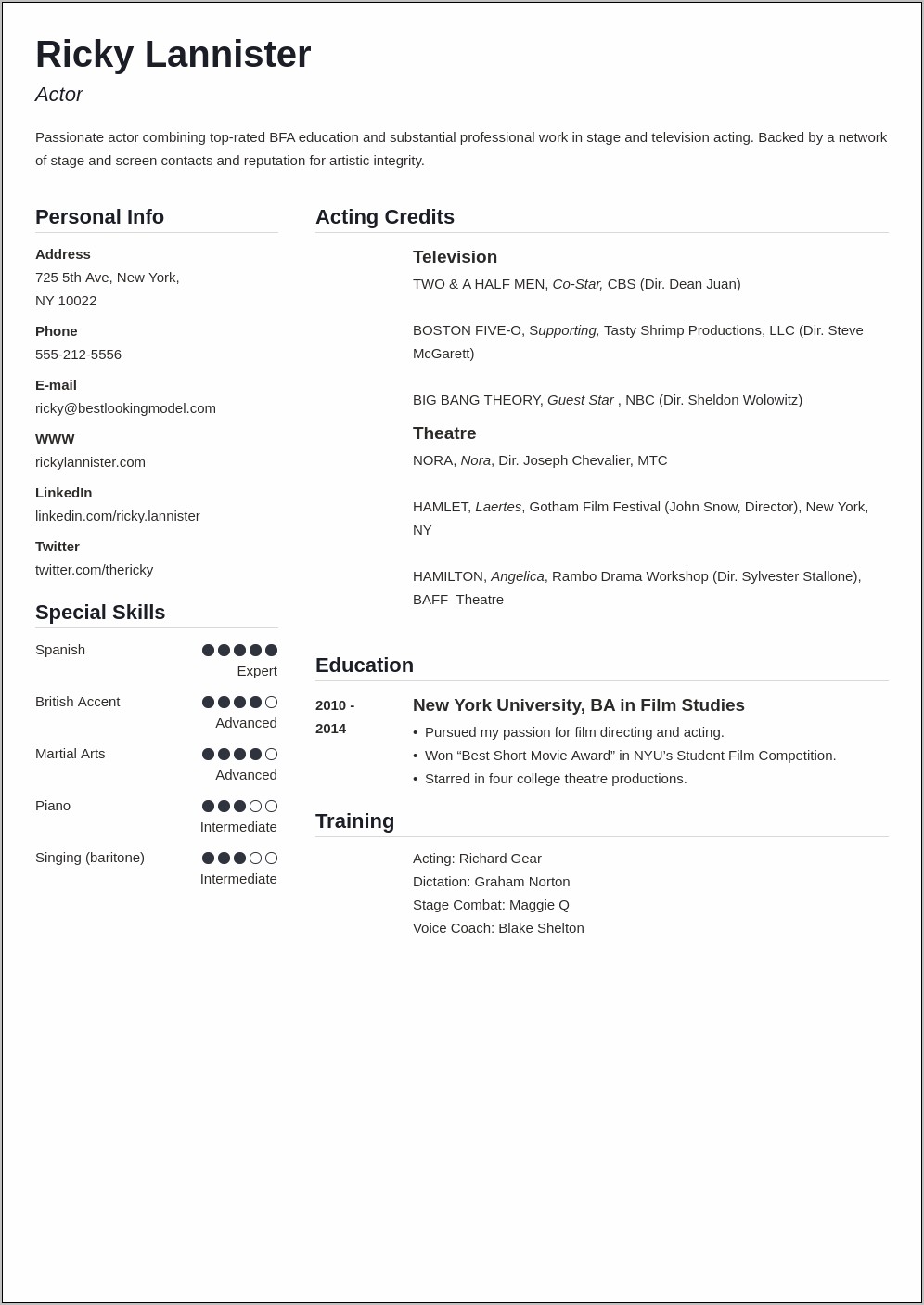 Job Resume Examples With Movie Theater Experience
