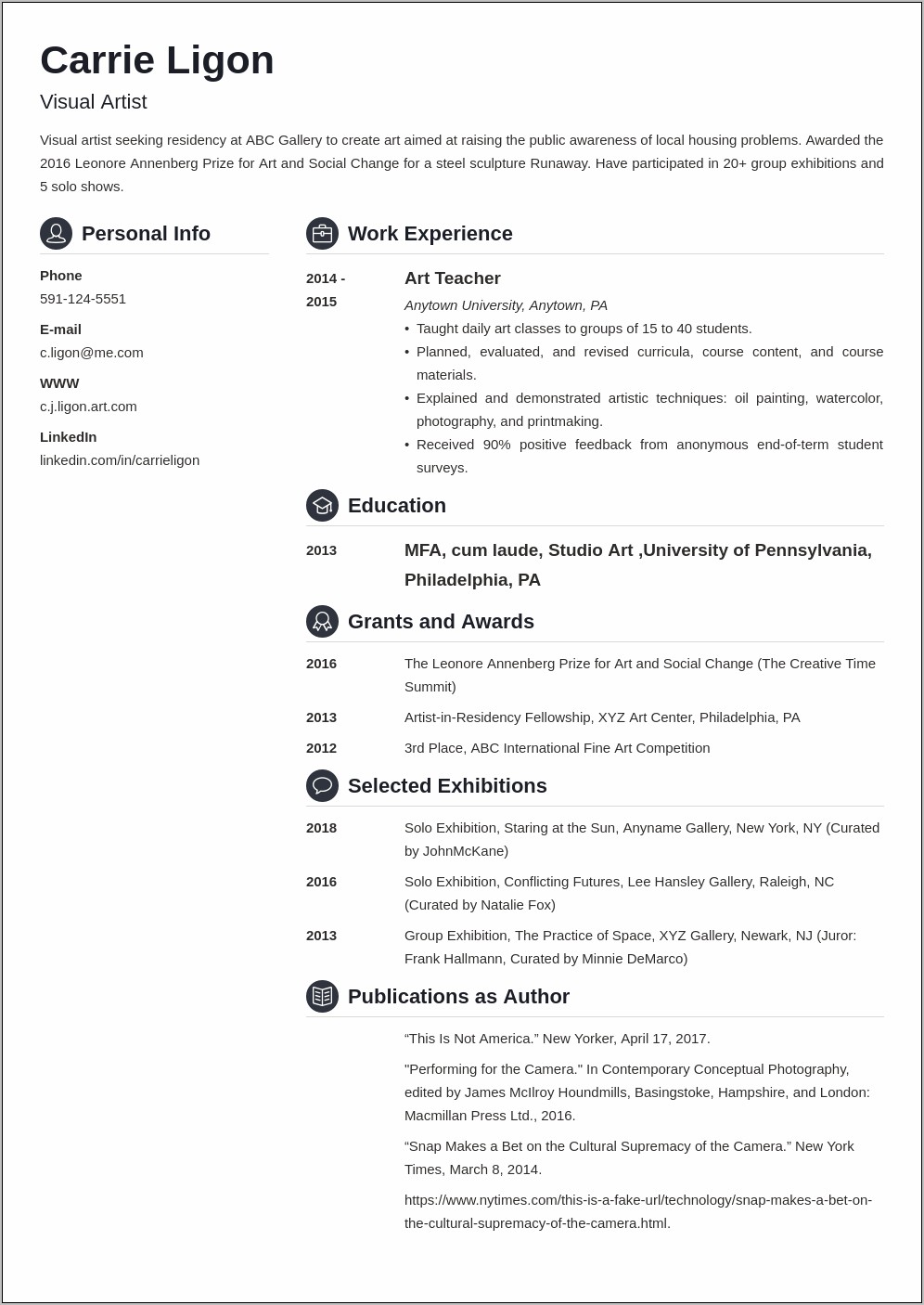 Job Resume Experience Participation In Art Exhibition