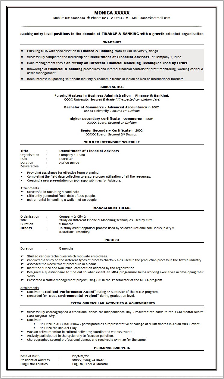Job Resume Format For Freshers Pdf