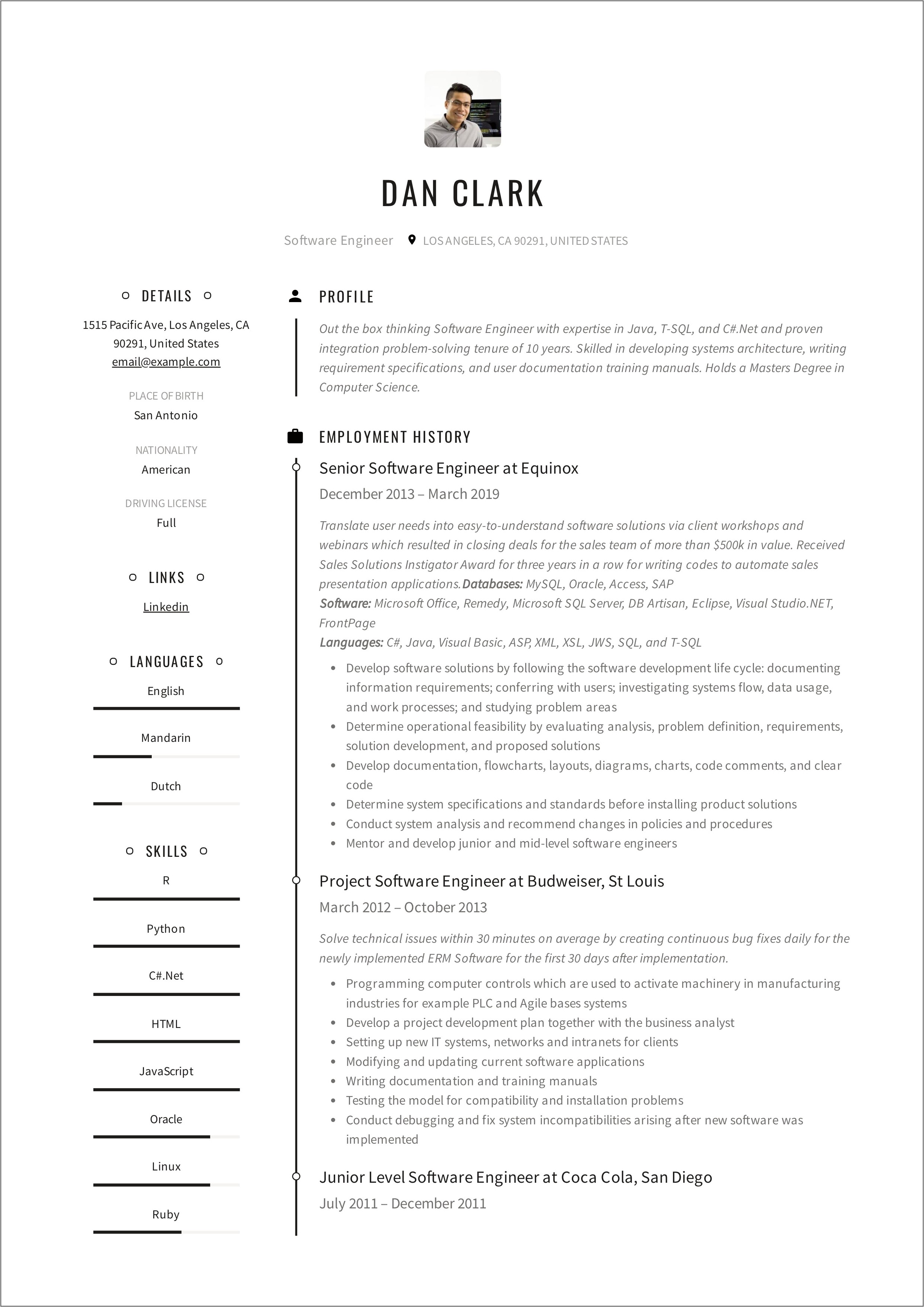 Job Resume Model Pdf Download