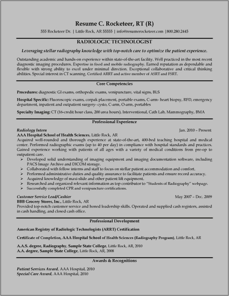 Job Resume Objective For A Radiologic Technologist