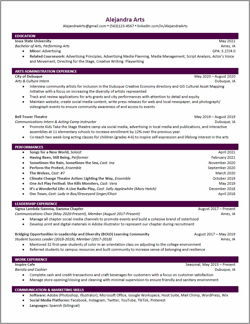 Job Resume That Includes Community College In Eduacation
