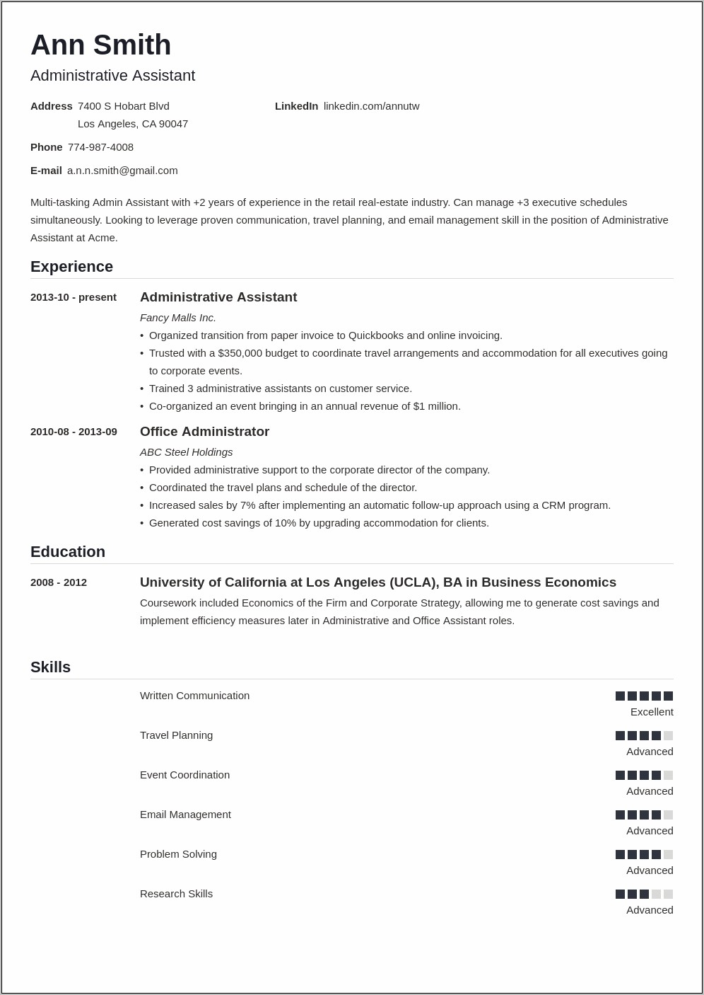 Job Scope On Resume Of Administrative Assistant